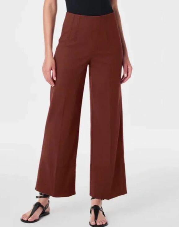SPANX Pants - Spanx Plus Wide Leg Cropped Pull-On Twill Pant Hickory Brown Size 1X